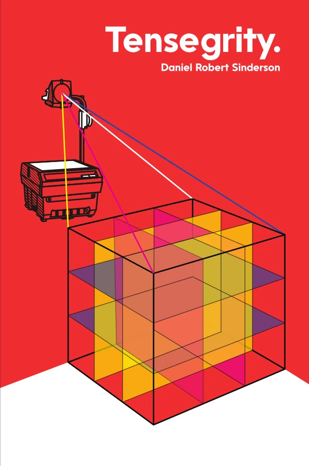 Book cover for Tensegrity: an overhead projector displaying a cube of colorful, intersecting planes